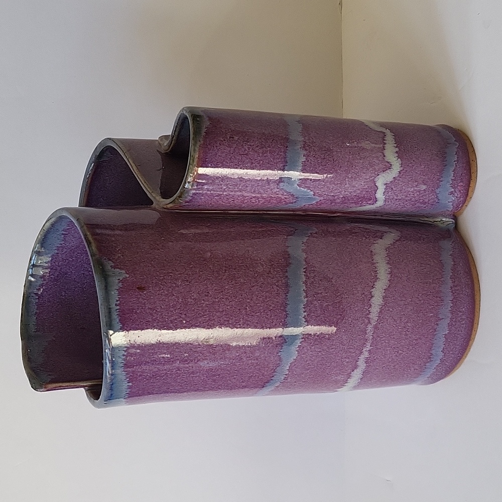 1988 Bay Ribbon Pottery Flower Vase Purple And Blue Virginia Broadway Drip Glaze
